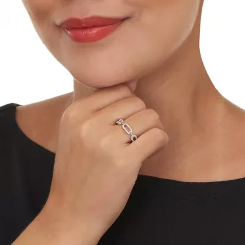 Lab Created .21 TCW Round Cubic Zirconia Silvertone Link Ring