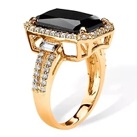 10.34 TCW Emerald Cut Black Cubic Zirconia Yellow Gold-Plated Ring