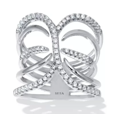 .18 TCW Cubic Zirconia Double Interlace Silvertone Ring