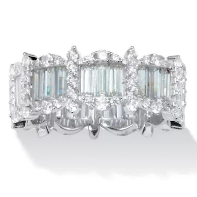 3.53 TCW Baguette Cubic Zirconia Silvertone Eternity Ring
