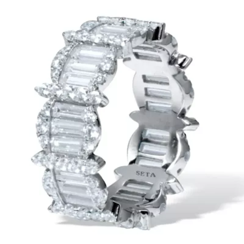 3.53 TCW Baguette Cubic Zirconia Silvertone Eternity Ring