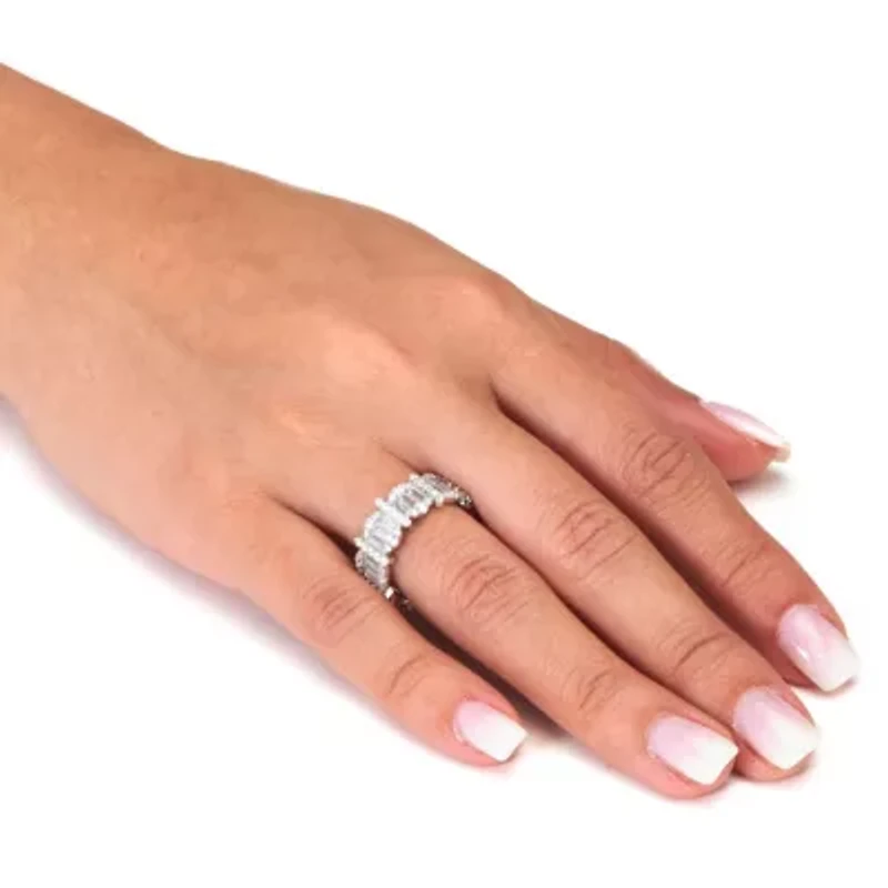 3.53 TCW Baguette Cubic Zirconia Silvertone Eternity Ring