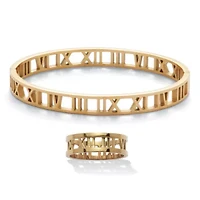 Roman Numeral Gold Ion-Plated Stainless Steel Bracelet and Ring Set