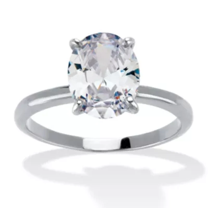 2.54 TCW Cubic Zirconia Silvertone Oval Solitaire Engagement Ring