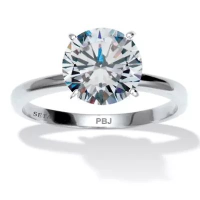 3 TCW Round Cubic Zirconia Silvertone Solitaire Engagement Ring, Sizes 5-10