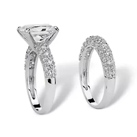 6.50 TCW Emerald-Cut Cubic Zirconia Platinum-Plated Wedding Band Set