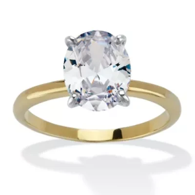 2.54 TCW Cubic Zirconia 18k Gold-Plated Oval Solitaire Engagement Ring