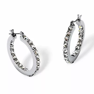 Birthstone Inside-Out Hoop Earrings Silvertone (31mm)