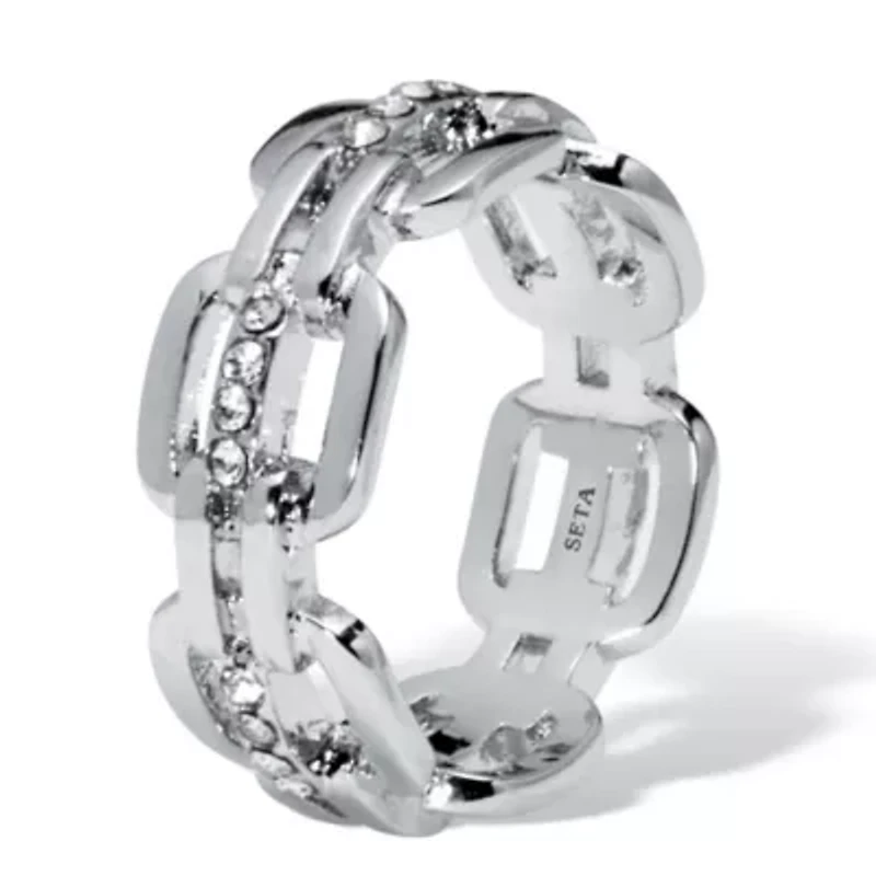 .24 TCW Cubic Zirconia Chic Chain Link Silvertone Ring