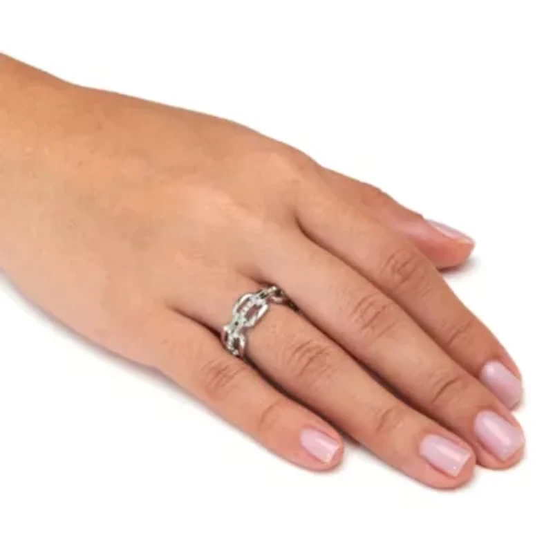 .24 TCW Cubic Zirconia Chic Chain Link Silvertone Ring