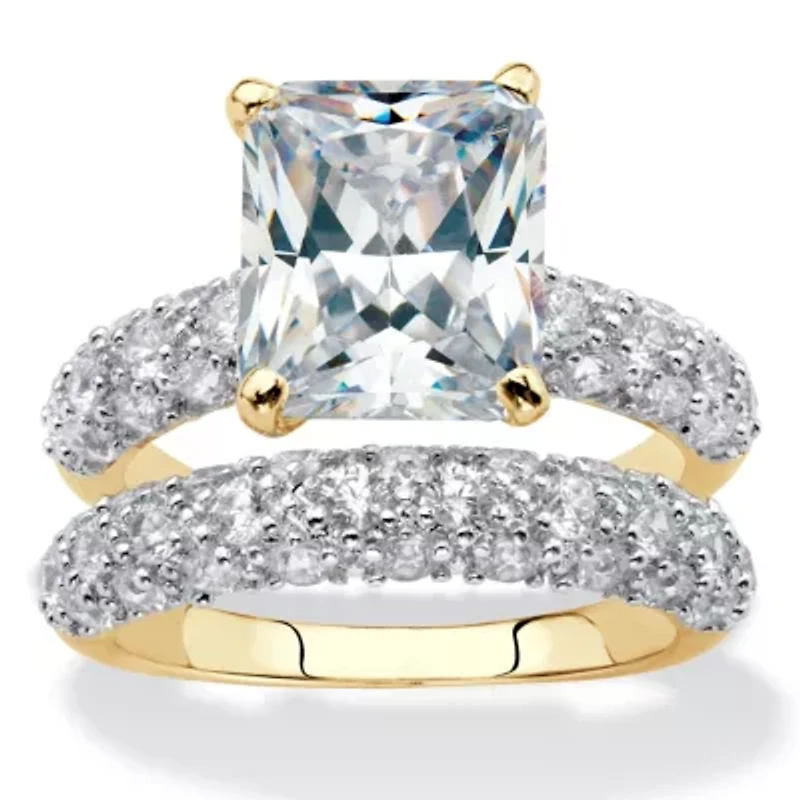 6.50 Cttw. Emerald-Cut Gold-Plated Cubic Zirconia 2-Piece Wedding Ring Set