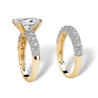6.50 Cttw. Emerald-Cut Gold-Plated Cubic Zirconia 2-Piece Wedding Ring Set