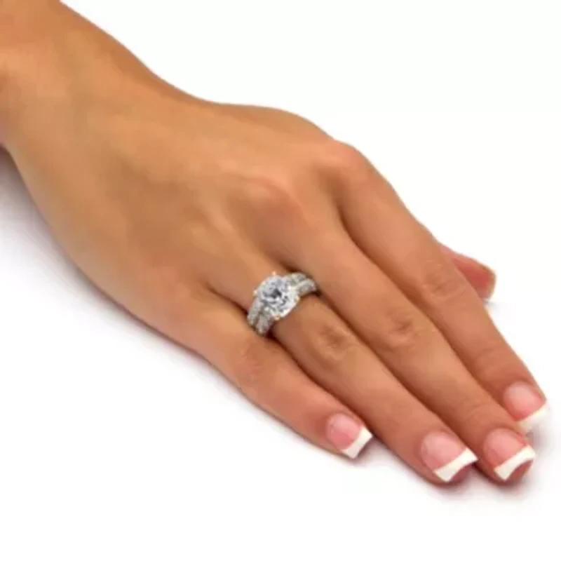 6.50 Cttw. Emerald-Cut Gold-Plated Cubic Zirconia 2-Piece Wedding Ring Set