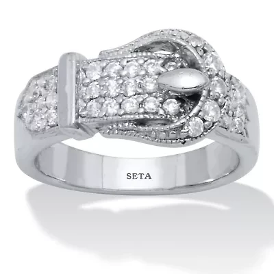 1.02 TCW Silvertone Belt Cubic Zirconia Ring