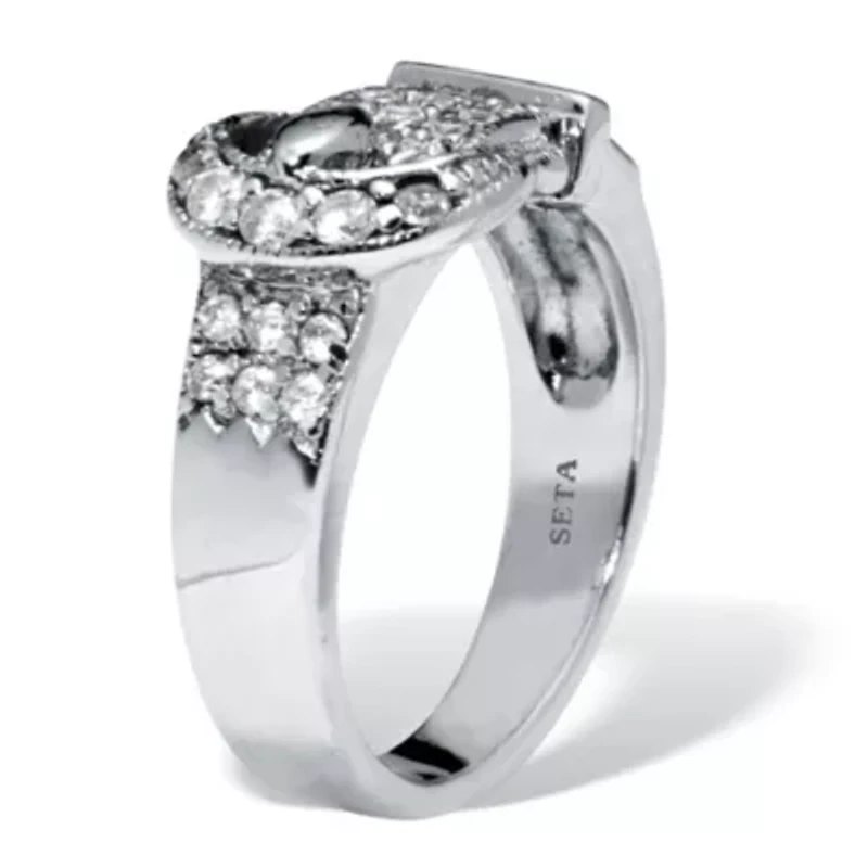 1.02 TCW Silvertone Belt Cubic Zirconia Ring