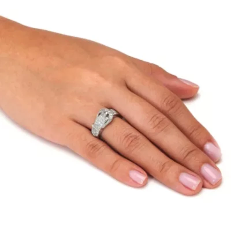 1.02 TCW Silvertone Belt Cubic Zirconia Ring