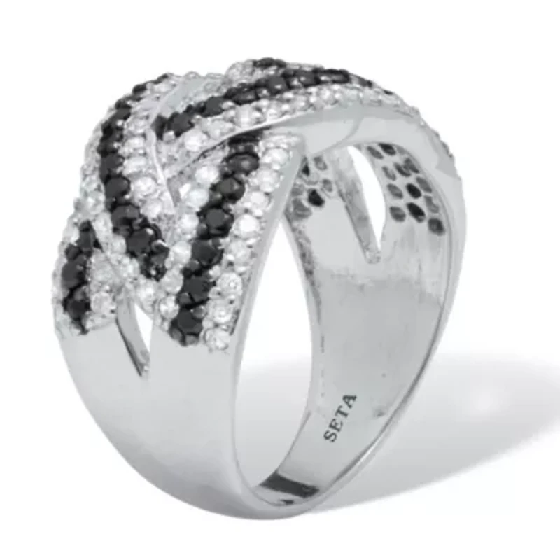 1.79 TCW Cubic Zirconia Black and White Braided Silvertone Ring