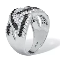 1.79 TCW Cubic Zirconia Black and White Braided Silvertone Ring
