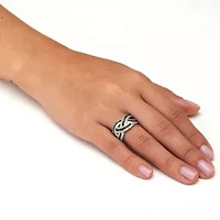 1.79 TCW Cubic Zirconia Black and White Braided Silvertone Ring