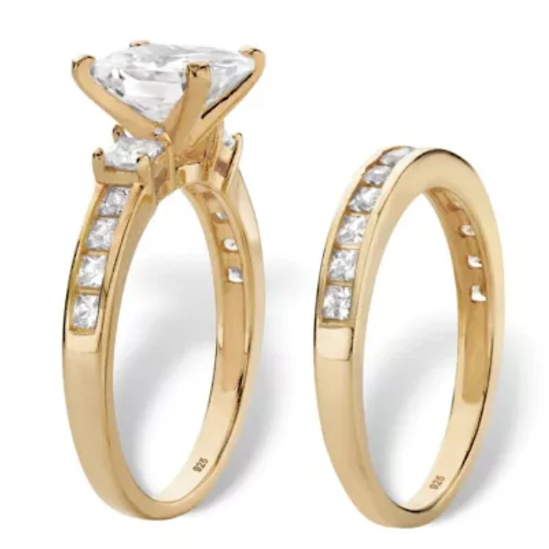 3.62 Cttw 2-Piece 14k Gold Plated .925 Silver Cubic Zirconia Wedding Ring Set