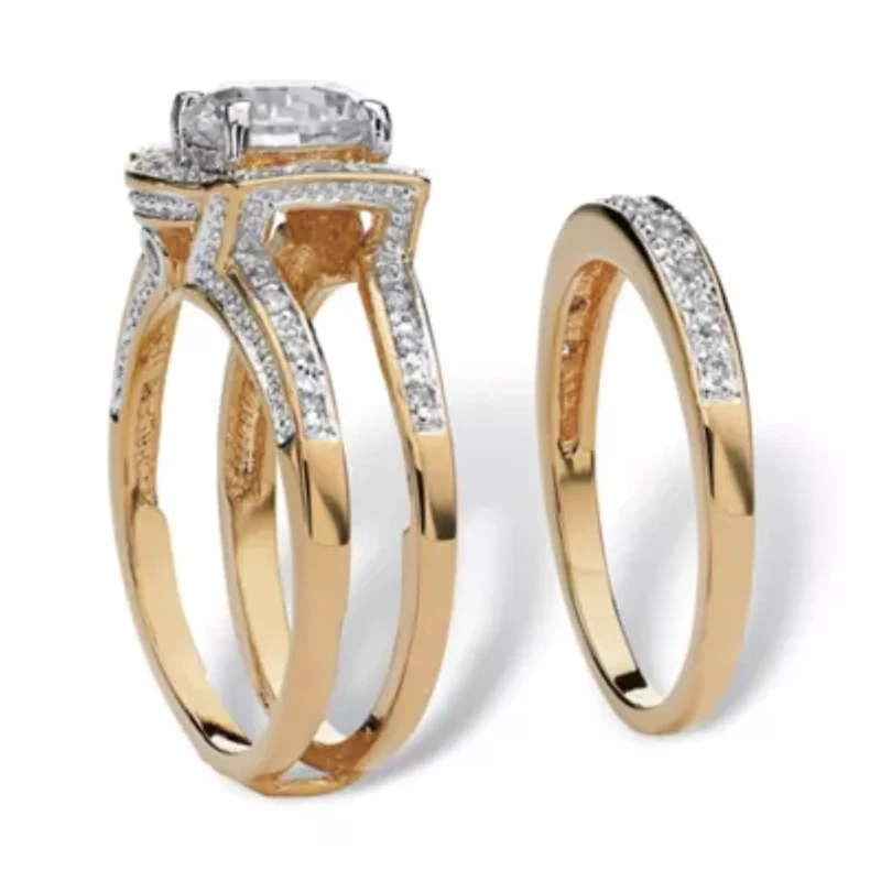 2.37 TCW Cubic Zirconia 2-Piece Bridal Set 18k Gold-Plated