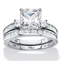 3.62 Cttw 2-Piece Platinum Plated .925 Silver Cubic Zirconia Wedding Ring Set