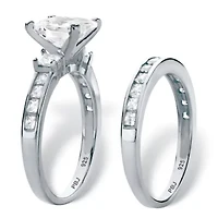 3.62 Cttw 2-Piece Platinum Plated .925 Silver Cubic Zirconia Wedding Ring Set