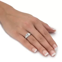 3.62 Cttw 2-Piece Platinum Plated .925 Silver Cubic Zirconia Wedding Ring Set