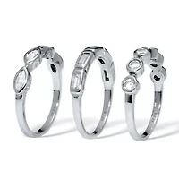3-Set Stack Silvertone Multi-Shape Ring Set