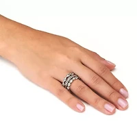 3-Set Stack Silvertone Multi-Shape Ring Set