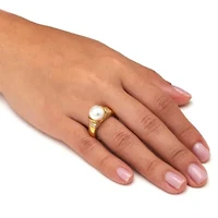 .32 TCW CZ and Round Simulated Pearl Yellow Gold-Plated Ring