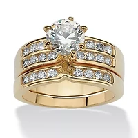 2.89 TCW 2 Piece Round Cubic Zirconia Bridal Ring Set Yellow Goldtone