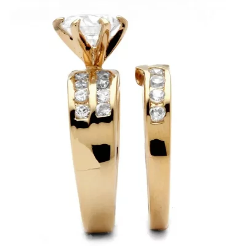 2.89 TCW 2 Piece Round Cubic Zirconia Bridal Ring Set Yellow Goldtone