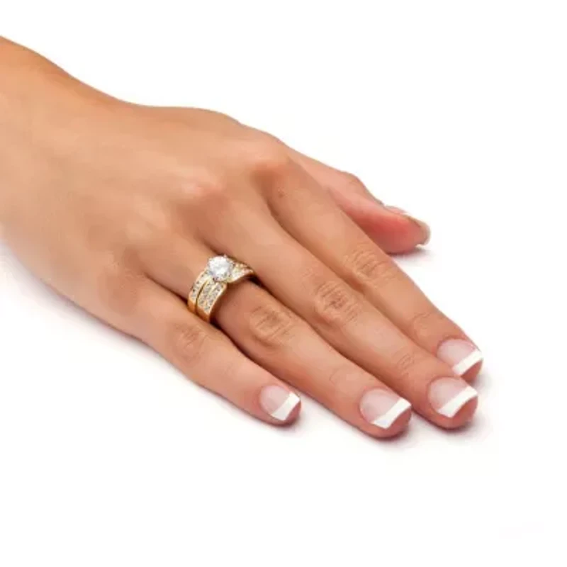 2.89 TCW 2 Piece Round Cubic Zirconia Bridal Ring Set Yellow Goldtone