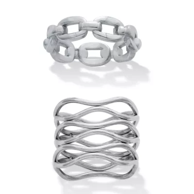 Set of 2 Stainless Steel Weaved and Chain-Link Rings