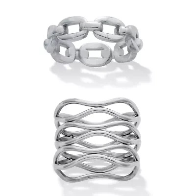 Set of 2 Stainless Steel Weaved and Chain-Link Rings