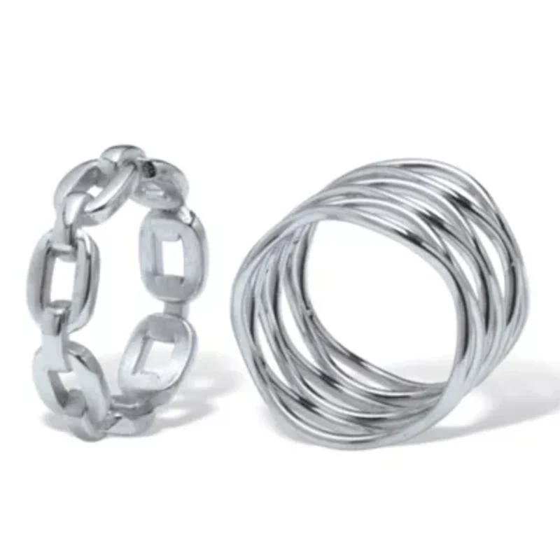 Set of 2 Stainless Steel Weaved and Chain-Link Rings