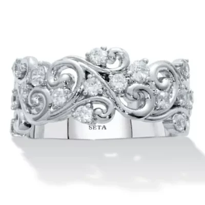 .58 TCW Platinum-Plated Cubic Zirconia Vintage Ring