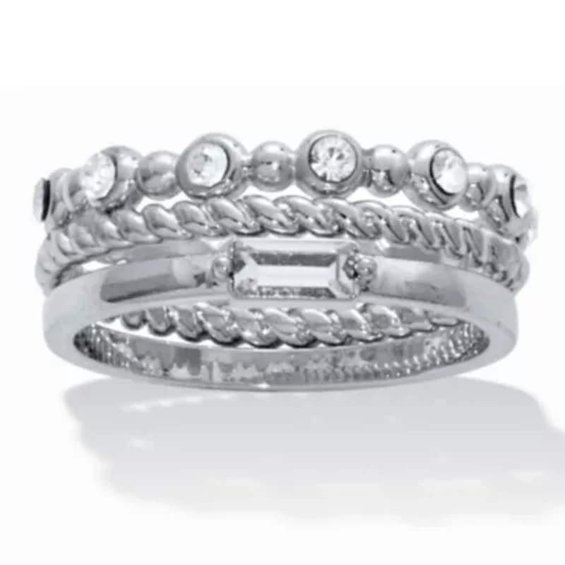 3-Piece Platinum Plated Crystal Stacked Band Set