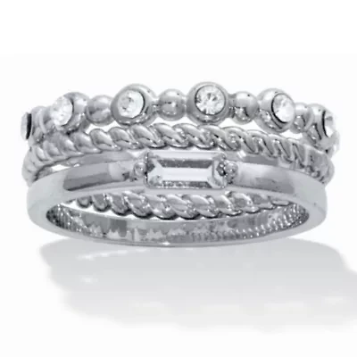 3-Piece Platinum Plated Crystal Stacked Band Set