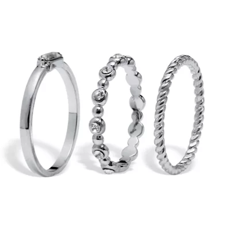 3-Piece Platinum Plated Crystal Stacked Band Set