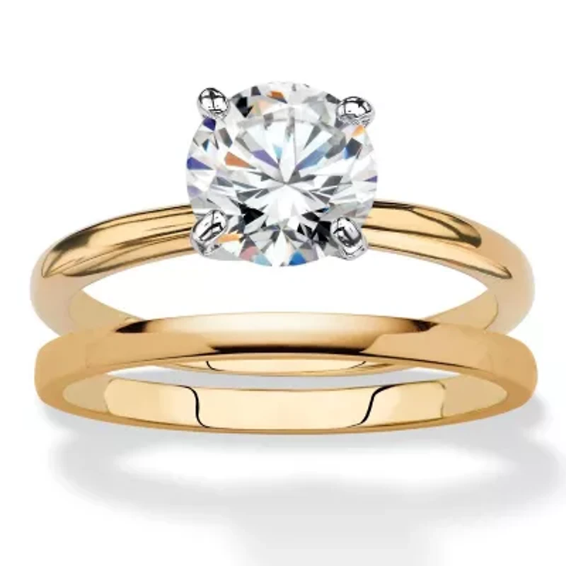 2 Cttw. Cubic Zirconia 18k Gold-Plated 2-Piece Solitaire Wedding Ring Set