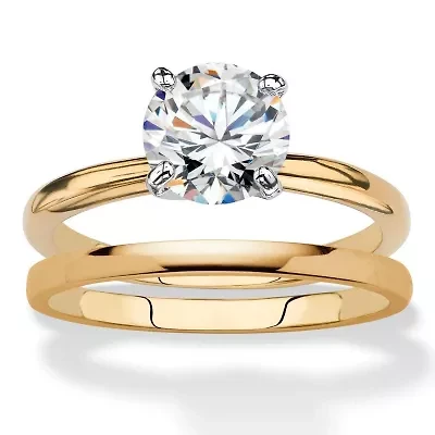 2 Cttw. Cubic Zirconia 18k Gold-Plated 2-Piece Solitaire Wedding Ring Set