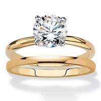 2 Cttw. Cubic Zirconia 18k Gold-Plated 2-Piece Solitaire Wedding Ring Set