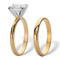 2 Cttw. Cubic Zirconia 18k Gold-Plated 2-Piece Solitaire Wedding Ring Set