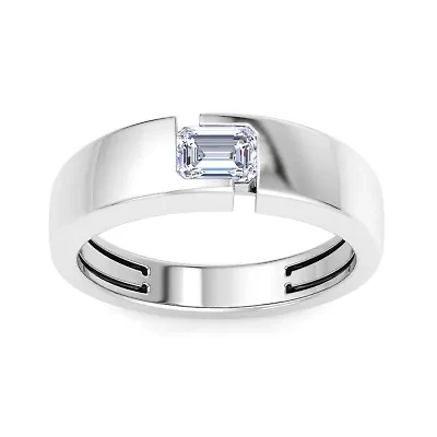 Lab Created Mens / Carat Emerald Cut Grown Diamond Floating Solitaire Ring Sterling Silver