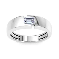 Lab Created Mens / Carat Emerald Cut Grown Diamond Floating Solitaire Ring Sterling Silver