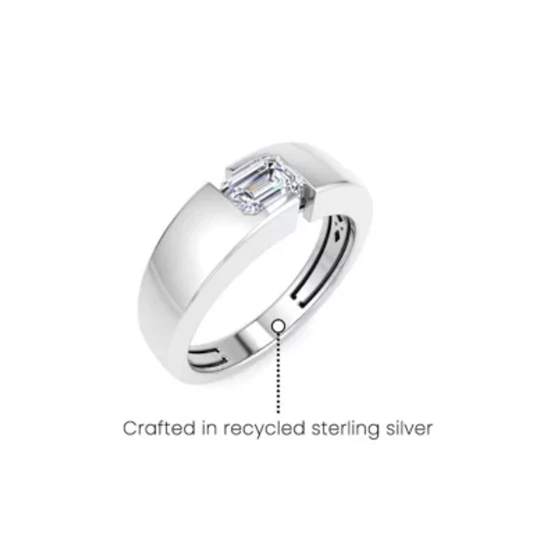 Lab Created Mens / Carat Emerald Cut Grown Diamond Floating Solitaire Ring Sterling Silver