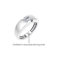 Lab Created Mens / Carat Emerald Cut Grown Diamond Floating Solitaire Ring Sterling Silver
