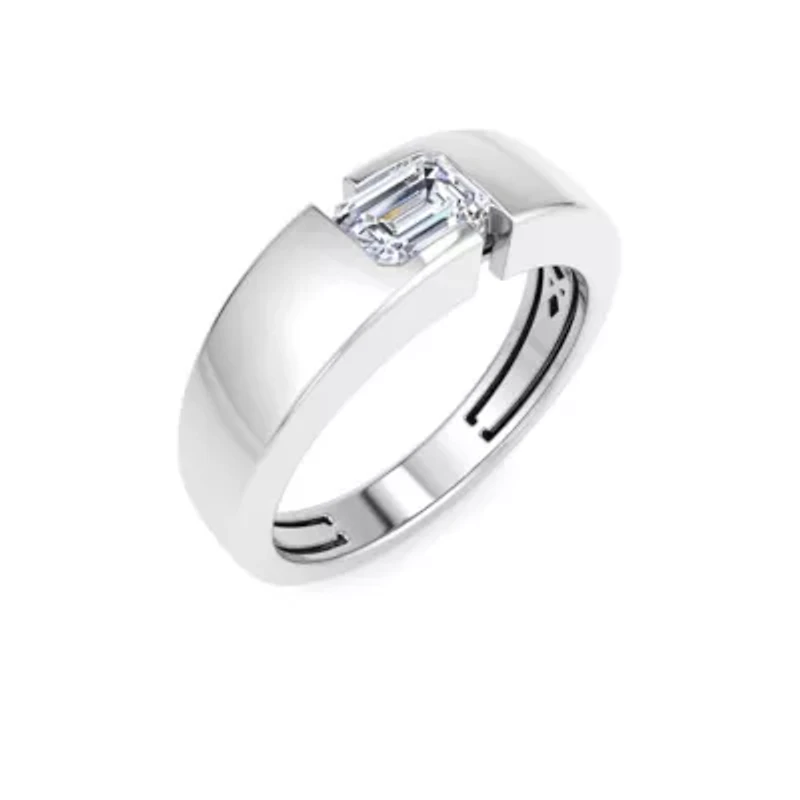 Lab Created Mens / Carat Emerald Cut Grown Diamond Floating Solitaire Ring Sterling Silver